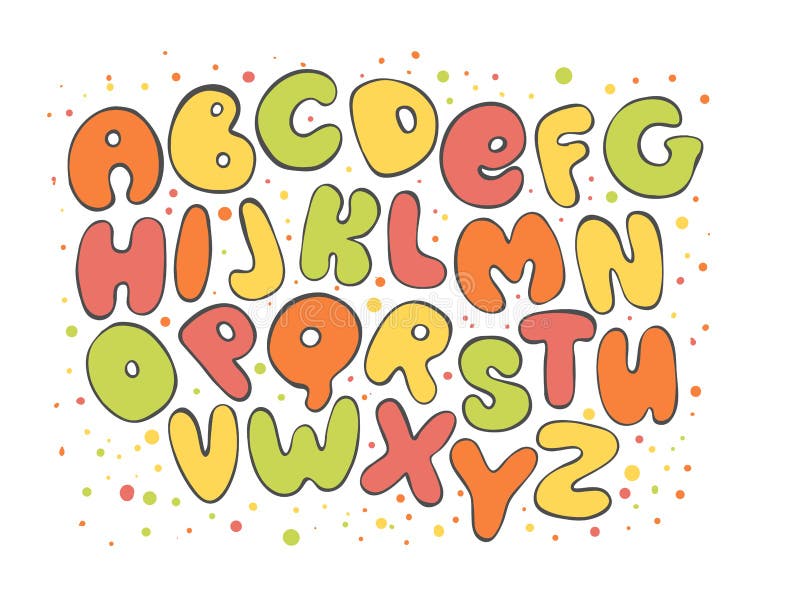 Ljust engelskt alfabet för Abc färgrik bokstav Tecknade filmen lurar stilsorten för design royaltyfri illustrationer Ljust engelskt alfabet för Abc färgrik bokstav Tecknade filmen lurar stilsorten för design royaltyfri illustrationer