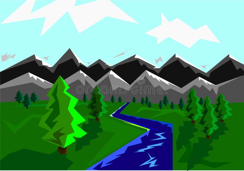 ljust färgrikt vårlandskap Berg och floden också vektor för coreldrawillustration vektor illustrationer ljust färgrikt vårlandskap Berg och floden också vektor för coreldrawillustration vektor illustrationer