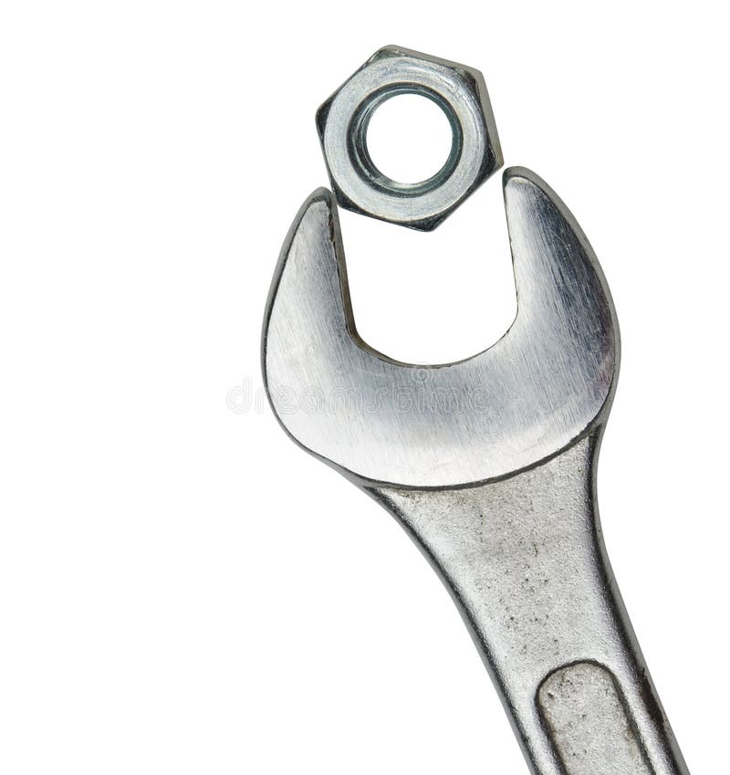 Wrench with a nut. It is isolated on a white background. Wrench with a nut. It is isolated on a white background