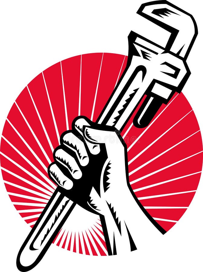 Llave inglesa del asimiento de la mano del fontanero ilustración del vector Llave inglesa del asimiento de la mano del fontanero ilustración del vector