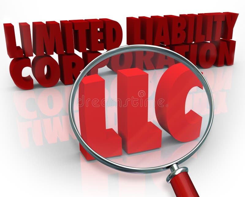 LLC Magnifying Glass Limited Liability Corporation Red Words stock illustration LLC Magnifying Glass Limited Liability Corporation Red Words stock illustration