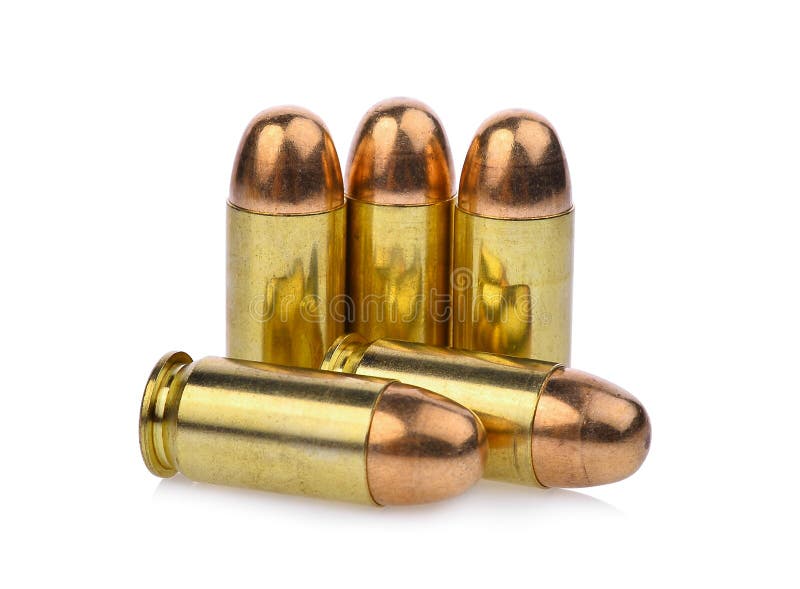 Lle cartucce di Lle munizioni di 45 pistole ACP, rivestimento pieno del metallo 45 immagine stock libera da diritti Lle cartucce di Lle munizioni di 45 pistole ACP, rivestimento pieno del metallo 45 immagine stock libera da diritti