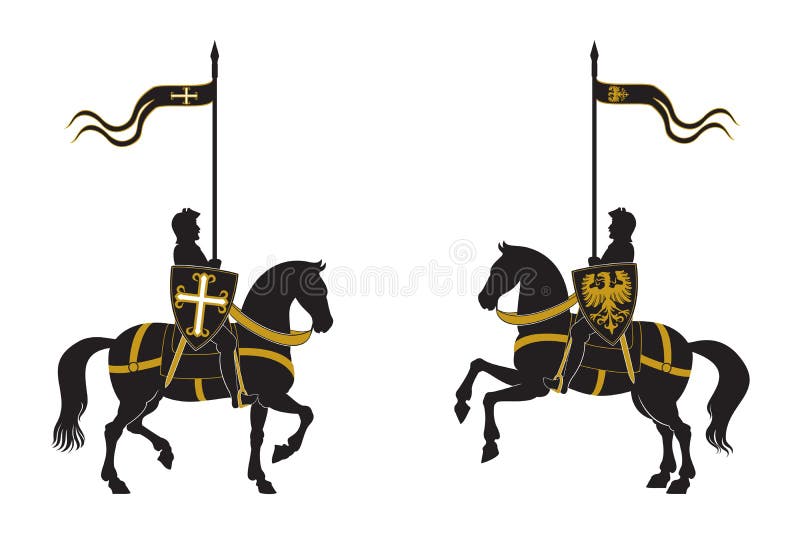 Lle siluette di due cavalieri illustrazione vettoriale Lle siluette di due cavalieri illustrazione vettoriale