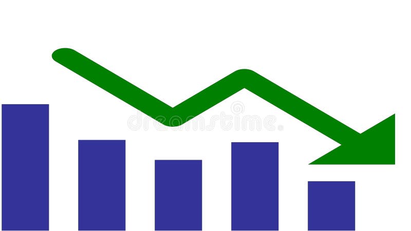 An llustration 3D of a decrease on a graph with an arrow. Decrease business graph illustrations