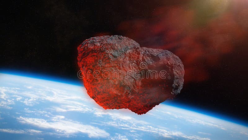 Lluvia de meteoritos, impacto del meteorito en el ejemplo del espacio de la tierra 3d del planeta libre illustration Lluvia de meteoritos, impacto del meteorito en el ejemplo del espacio de la tierra 3d del planeta libre illustration