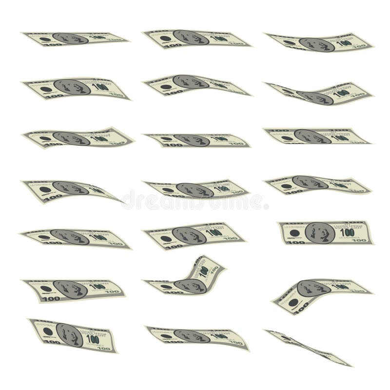 Lluvia del dinero Billetes de banco que caen aislados en blanco ilustración del vector Lluvia del dinero Billetes de banco que caen aislados en blanco ilustración del vector