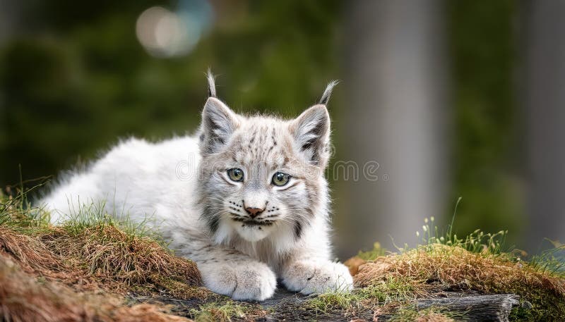 Un juguetón bebé lince en la nevada Canmore, Alberta, Canadá, al atardecer, con bigotes helados y ojos brillantes que irradian una stock de ilustración