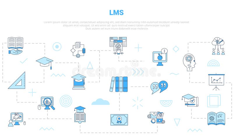 Lms learning management system concept with icon set template banner with modern blue color style vector illustration