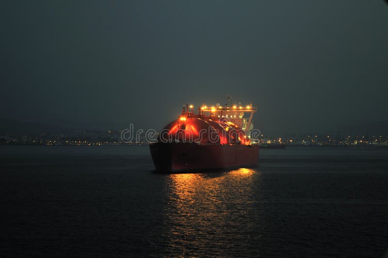 LNG carrier ship designed for transporting natural gas anchored. LNG carrier ship designed for transporting natural gas anchored