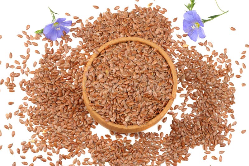 lnów ziarna w drewnianym pucharze z kwiatem odizolowywającym na białym tle flaxseed lub linseed zboża Odgórny widok obraz stock lnów ziarna w drewnianym pucharze z kwiatem odizolowywającym na białym tle flaxseed lub linseed zboża Odgórny widok obraz stock