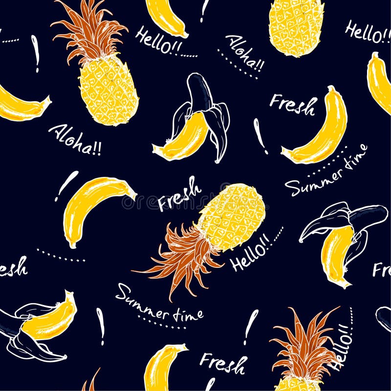 Lo schizzo disegnato a mano contrasty d'avanguardia della banana e dell'ananas, accoglie illustrazione vettoriale Lo schizzo disegnato a mano contrasty d'avanguardia della banana e dell'ananas, accoglie illustrazione vettoriale