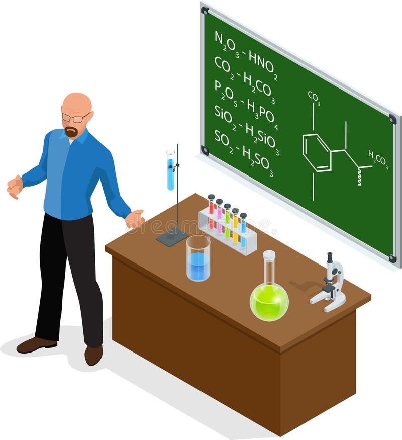 Lo scienziato isometrico ha eseguito un riuscito esperimento in chimica Lezione di chimica che fa gli esperimenti Laboratorio illustrazione vettoriale Lo scienziato isometrico ha eseguito un riuscito esperimento in chimica Lezione di chimica che fa gli esperimenti Laboratorio illustrazione vettoriale