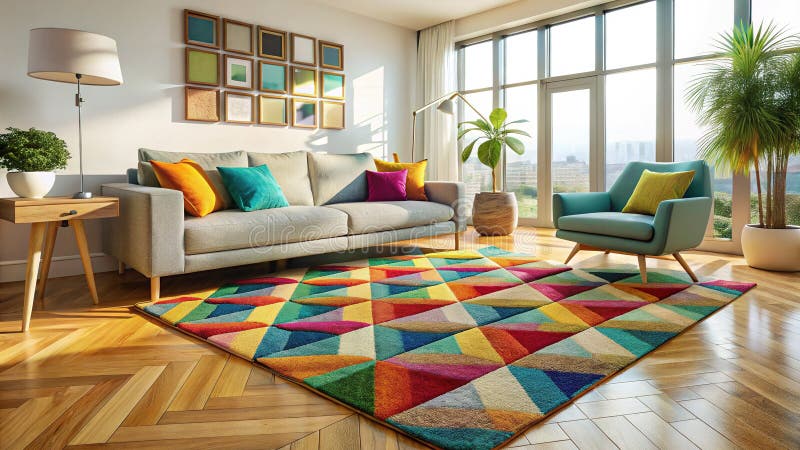 Lo sfogo geometrico a colori accende la vivacità moderna di MidCentury con un design all'interno dei piani di legno duro illustrazione di stock