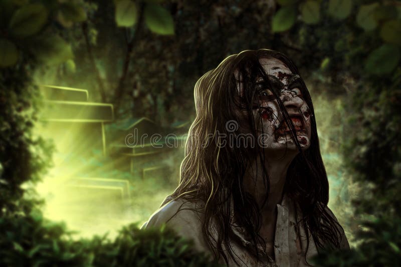 Lo zombie femminile gridante Cimitero Halloween immagini stock libere da diritti Lo zombie femminile gridante Cimitero Halloween immagini stock libere da diritti