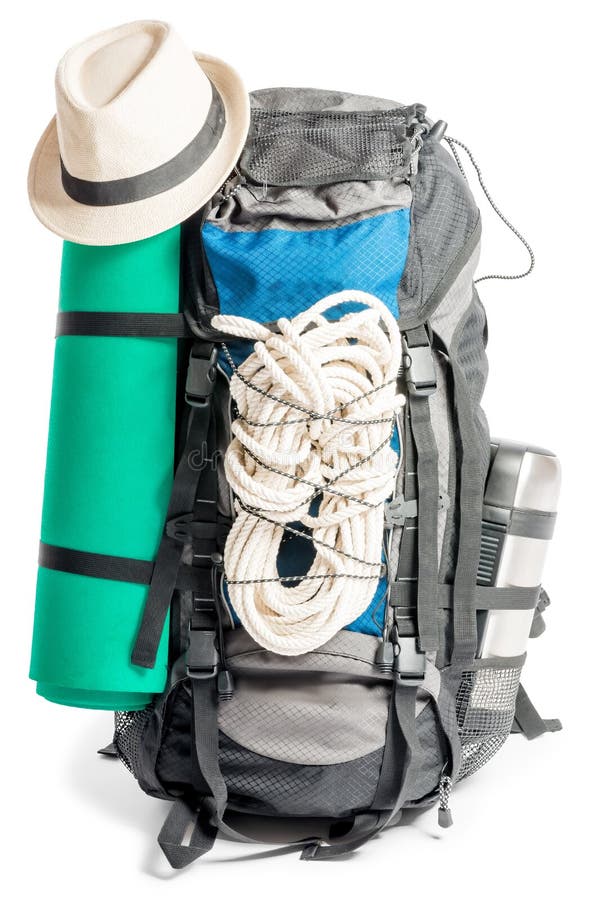 Loaded Backpack Camp for Tourists Extremals Stock Photo Image of