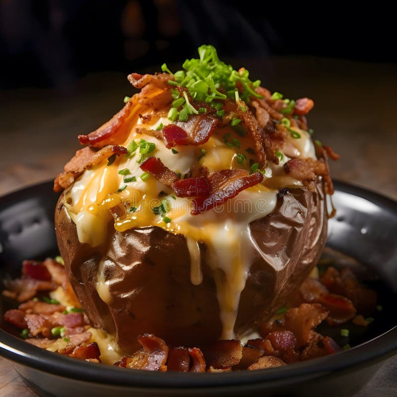 Loaded Baked Potato with Bacon and Cheese Stock Illustration