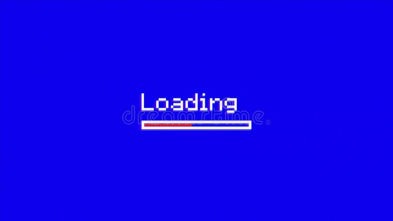 Loading Bar on Old Noisy Monitor in Pixel Art Retro Style. Progress Blue Screen Download Animation Design. 4K.