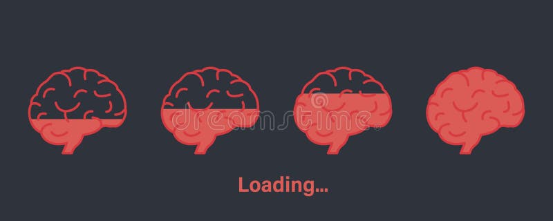 Loading Brain Icon. Brain Boost concept. Knowledge is Power. Progress Loading Bar of Wisdom. Concept of Creativity vector illustration