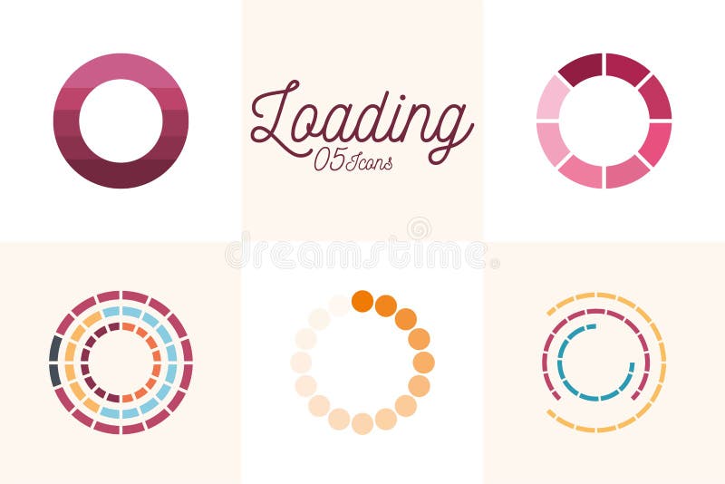 5 Loading Circles Flat Style Icon Set Vector Design Stock Vector