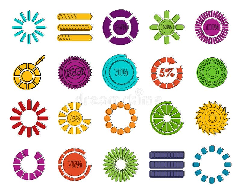 Loading Icon Set, Color Outline Style Stock Vector - Illustration of ...
