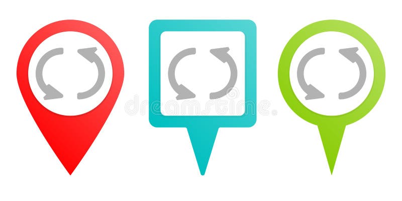 Loading, refresh, pin icon. Multicolor pin vector icon, diferent type map and navigation point vector illustration