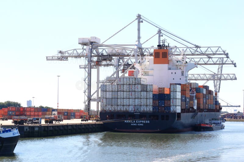 Loading a vessel in Rotterdam port, the Netherlands