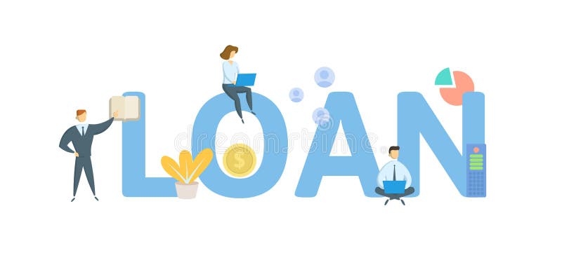LOAN. Concept with People, Letters and Icons. Flat Vector Illustration