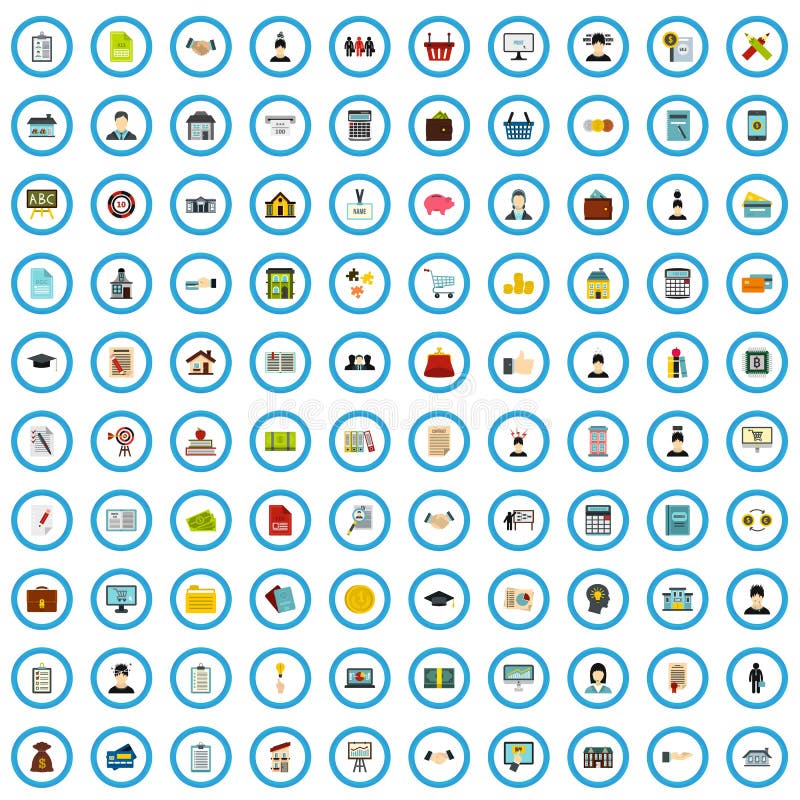 100 loan guidance icons set, flat style vector illustration