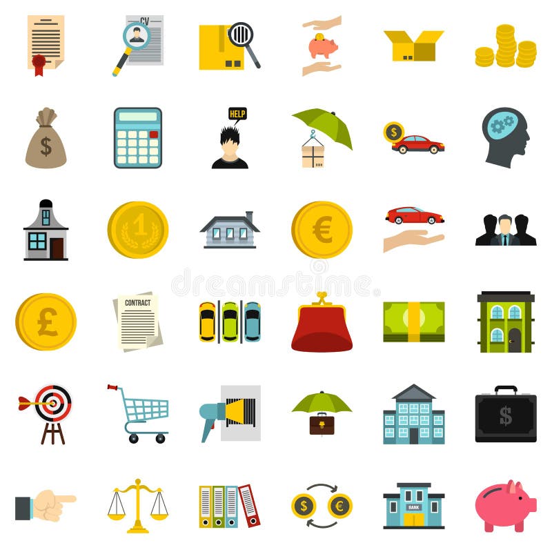 Loan icons set, flat style stock illustration