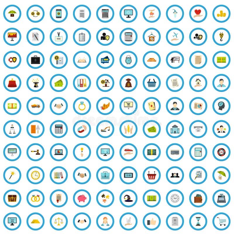 100 loan skill icons set, flat style vector illustration