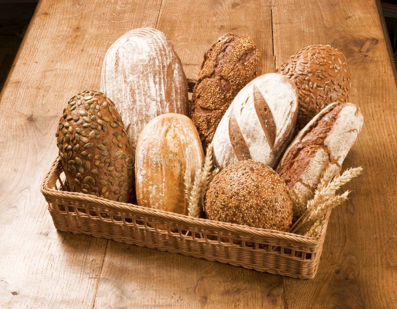 Loaves of Bread in a Basket Stock Photo Image of products, seeds 8815432