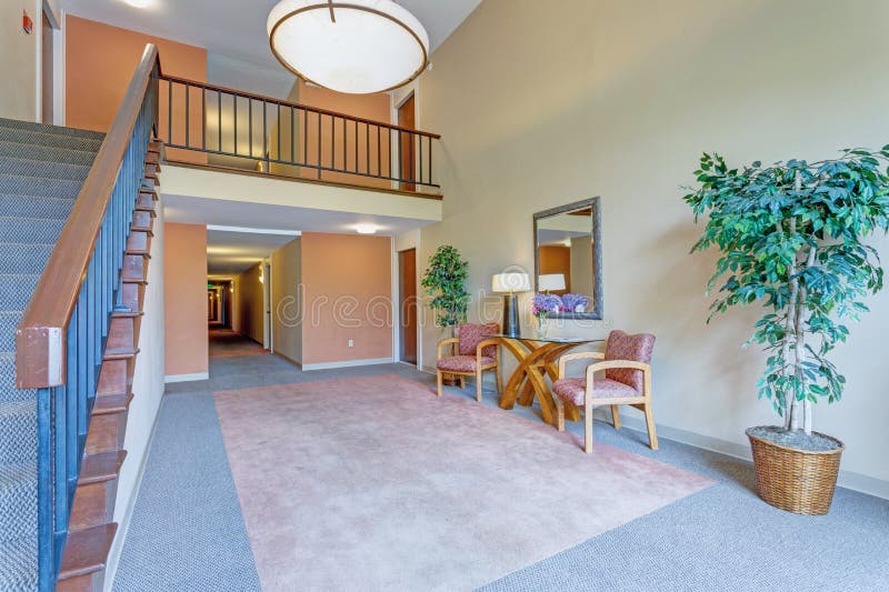 Entrance foyer of an apartment building.