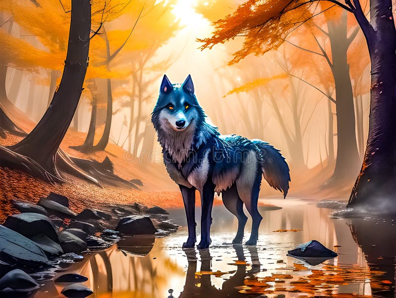 Fundo Lobo De Anime Escuro Sentado Em Uma Floresta Em Uma Capa De