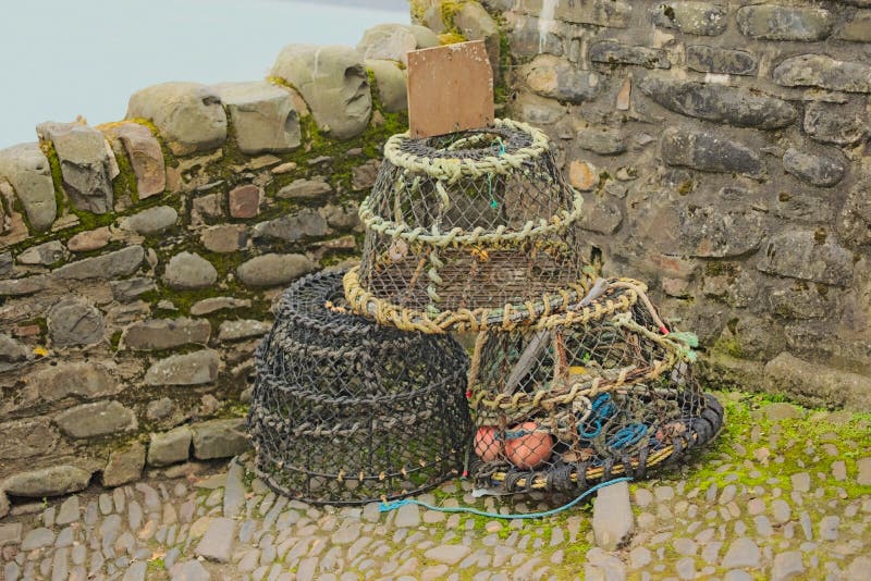 Lobster Baskets in Harbour Surroundings Stock Image Image of