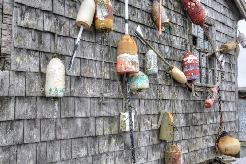 Lobster Buoys of Various Color on Shack Stock Photo Image of ocean, crustacean 239329286
