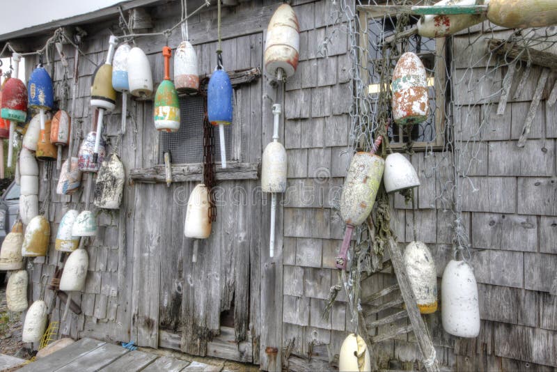 Lobster Buoys of Various Color on Shack Stock Photo Image of float, maine 239329320