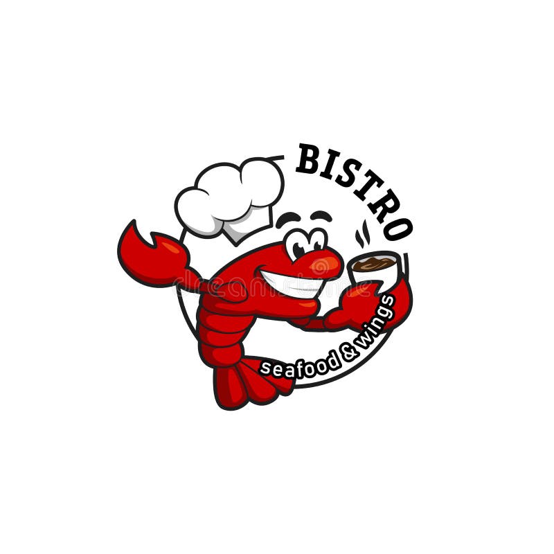 Lobster Crawfish, kucharz z logo kubka do kawy, maskotka z bistro, restauracją lub kawiarnią