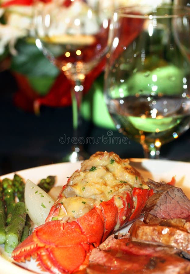 Gourmet lobster dinner at the fine restaurant