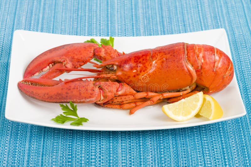 Lobster with Lemon Wedges. royalty free stock photos