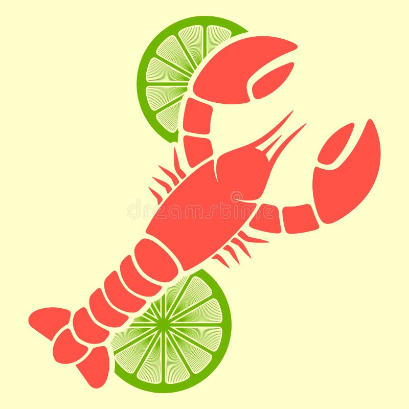 Lobster and Lime Slices. Flat Style Vector Stock Vector Illustration