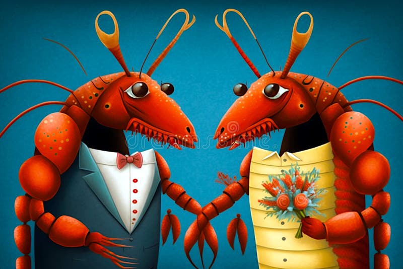 Lobster Love. the Cute Lobsters are Getting Married. Wedding Day Stock