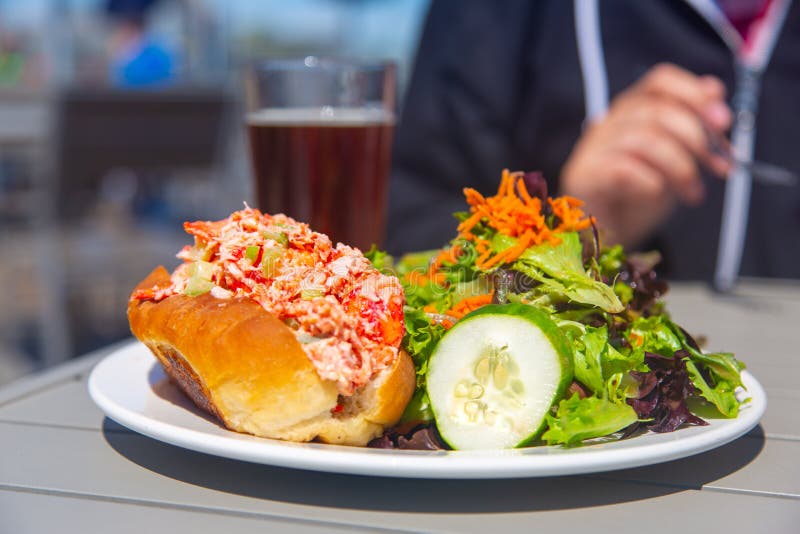 Lobster Roll with Salad and Beer Stock Image Image of carrots, butter