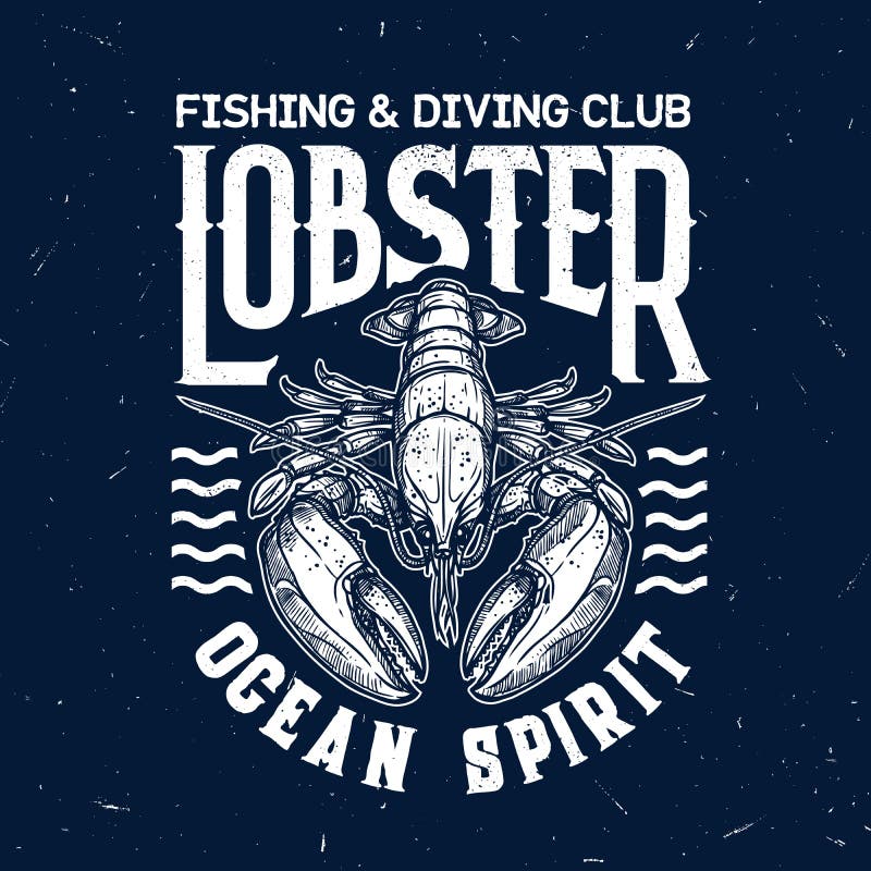 Lobster t-shirt print of fishing and diving sport