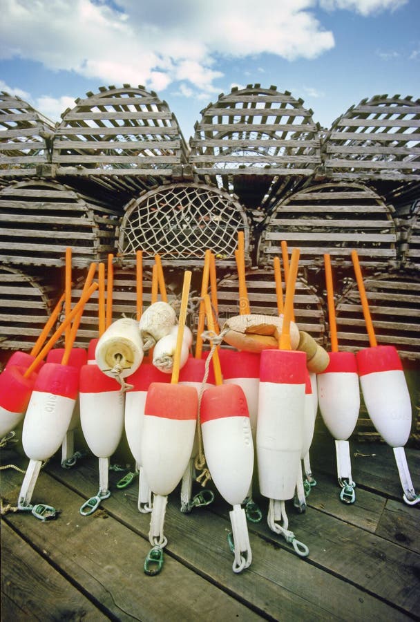 Lobster traps and buoys