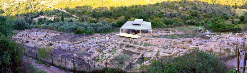 A panoramic view of the archaeological site at Eleftherna (Eleutherna) on Crete, Greece. This was one of the most important Hellenic/Roman era cities on the island and is the site of major archaeological excavations. A panoramic view of the archaeological site at Eleftherna (Eleutherna) on Crete, Greece. This was one of the most important Hellenic/Roman era cities on the island and is the site of major archaeological excavations.