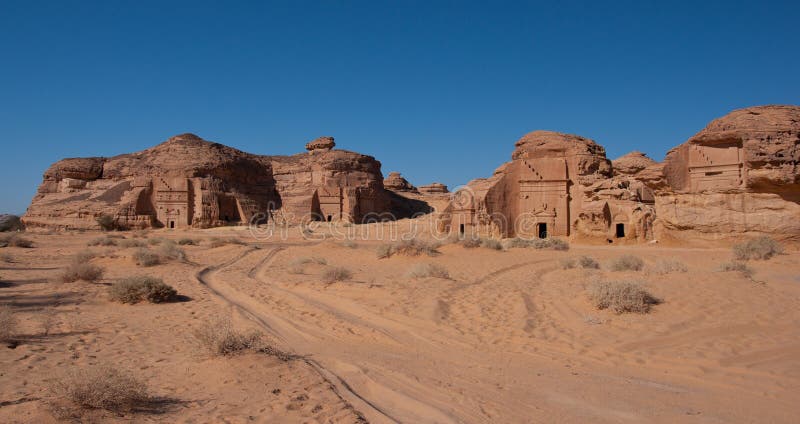 Tombs and landscape in Al-Hijr Al Hijr archaeological site Madain Saleh in Saudi Arabia. Tombs and landscape in Al-Hijr Al Hijr archaeological site Madain Saleh in Saudi Arabia