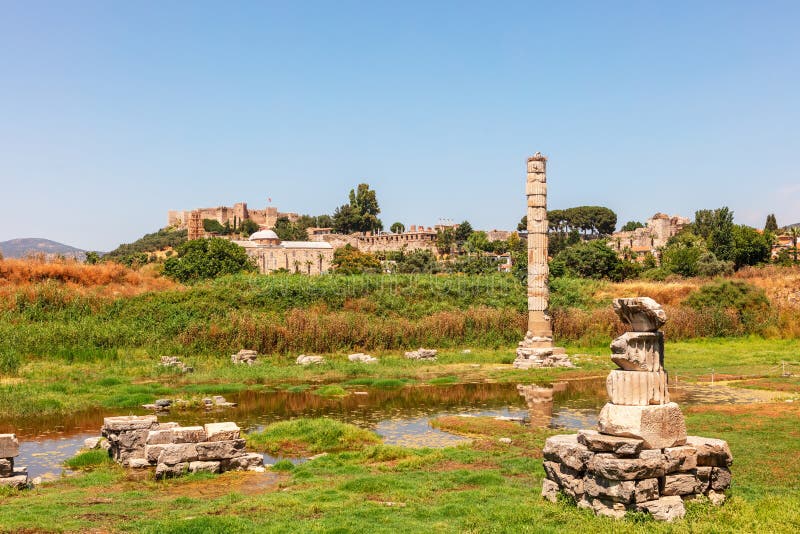 Archaeological site of the Temple of Artemis is known as one of the Seven Wonders of the ancient world in Selcuk area of Turkey. Archaeological site of the Temple of Artemis is known as one of the Seven Wonders of the ancient world in Selcuk area of Turkey.