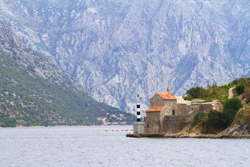 Local Lighthouse at the Kotor Bay, Republic of Montenegro. Stock Image