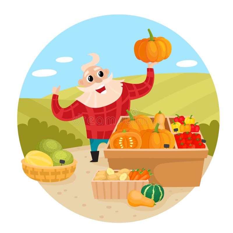 Local Market Farmer Selling Vegetables and Fruits Isolated on White. Stock Vector - Illustration of healthy, background: 219774524 Local Market Farmer Selling Vegetables and Fruits Isolated on White. Stock Vector - Illustration of healthy, background: 219774524