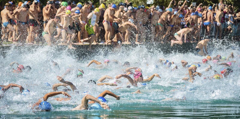 Local open waters swimming competition stock photos